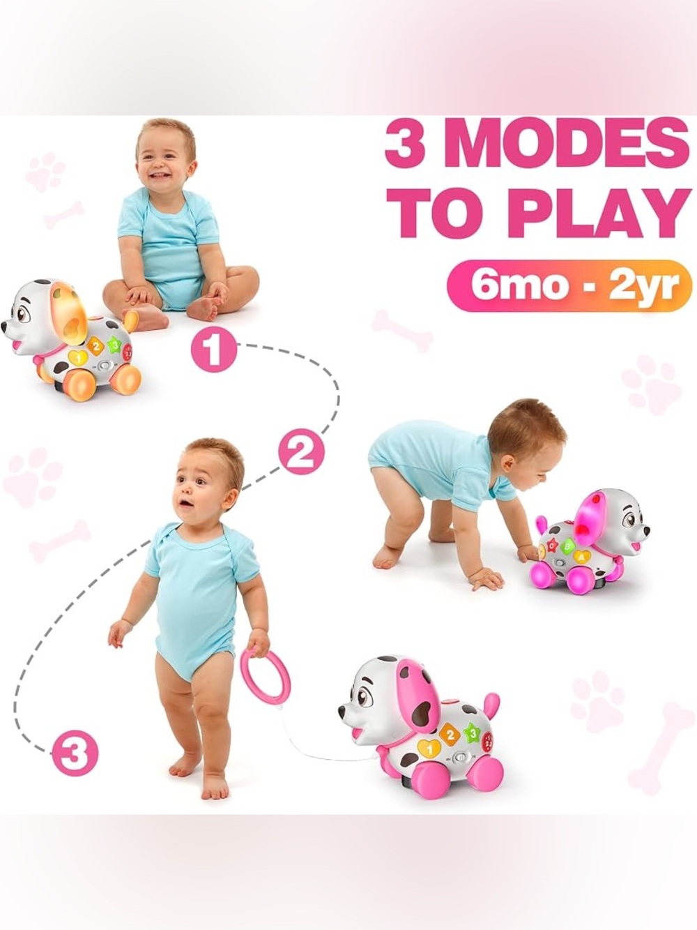 Pink Musical Pull-Along Puppy Toy for Toddlers - Interactive Learning Play